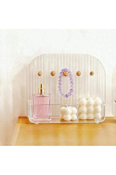 Generic Key & Jewelry Tray Desktop Organizer Cosmetic Storage Box with Hooks (Transparent)