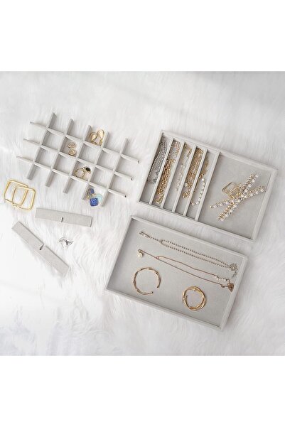 PROCASE Set of 4 Stackable Jewelry Organizer Trays for Drawers - Grey