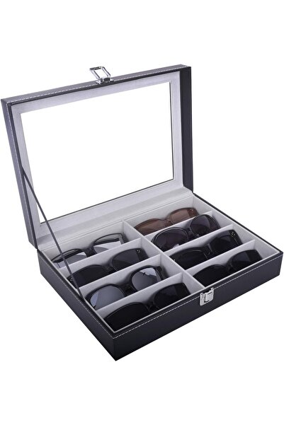 AUTOARK Leather 8-Piece Eyeglasses & Sunglasses Display Case Organizer (Black)