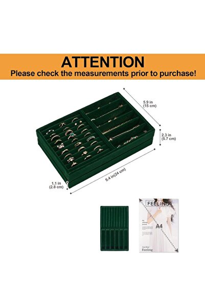 PROCASE Set of 2 Stackable Jewelry Organizer Trays for Drawers - Green