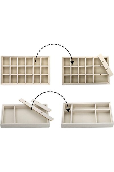 U-HOOME Set of 4 Velvet Stackable Jewelry Organizer Trays (Beige)