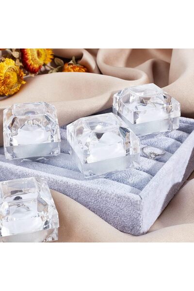 NALACAL 12pcs Clear Crystal Ring Boxes Acrylic Jewelry Storage with Velvet Foam - White
