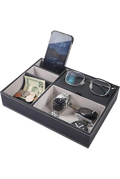 JOYZZZ صينية رجالية لتنظيم المجوهرات - 5 أقسام (أسود/بني)