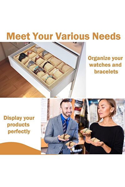 TERRIFI 12 Slots Grid Watch Organizer, 12-Grid Jewelry Display Tray with Pillows