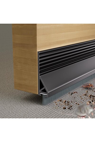 Defsedar 200cm Door Draft Stopper with Brush (Black) - Silicone Under-Door Seal, 2.2 inches