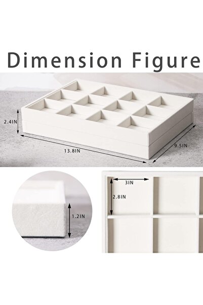 Coward 2PC Stackable 12-Grid Jewelry Organizer Tray, Beige Velvet