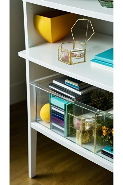 Generic Hexagon Gold Glass Jewelry Box - Vintage Keepsake for Rings, Earrings & Trinkets