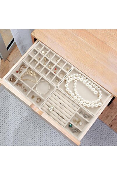 TERRIFI 8PCS Jewelry Organizer Trays for Drawer, 8.3×4.8×1 in, Beige
