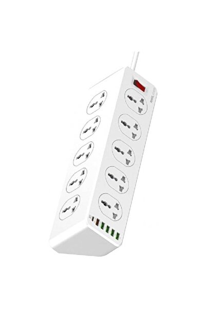 HYX شريط طاقة مزود بـ 10 منافذ وواقي من زيادة التيار مع 6 منافذ USB PD+QC 32 وات، 2 متر، أبيض