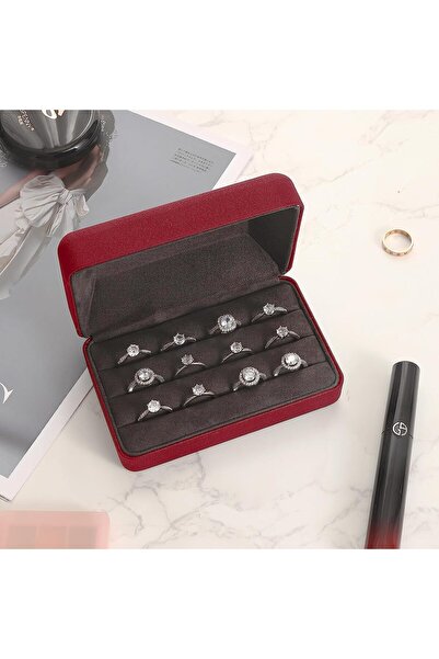 Bukela Portable Ring Organizer Jewelry Case for Rings, Earrings, Brooches (Red)