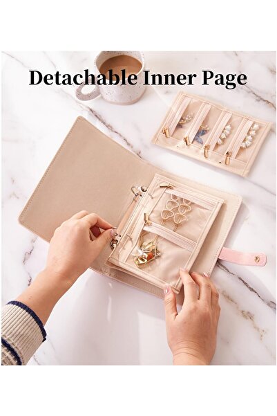 Generic Travel Jewelry Storage Case, Ring Binder Organiser with Velvet Pouches, Cream White