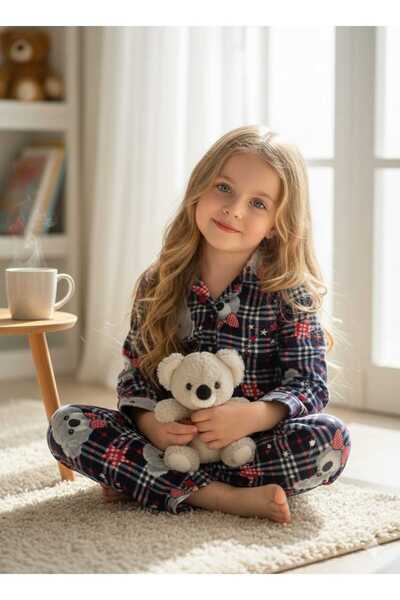 zavera for kids Children's Unisex Teddy Bear Detailed Pajama Set - 100% Cotton