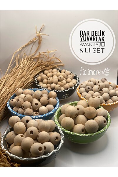 Fiolimore 299 Adet Dar Delikli Yuvarlak Ahşap Boncuk Tahta Seti Emzik Zincir ...