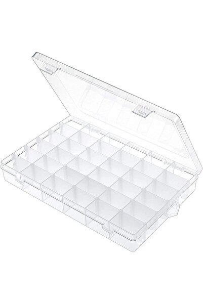 KASTWAVE 36 Grids Clear Plastic Organizer Jewelry Box with Adjustable Dividers