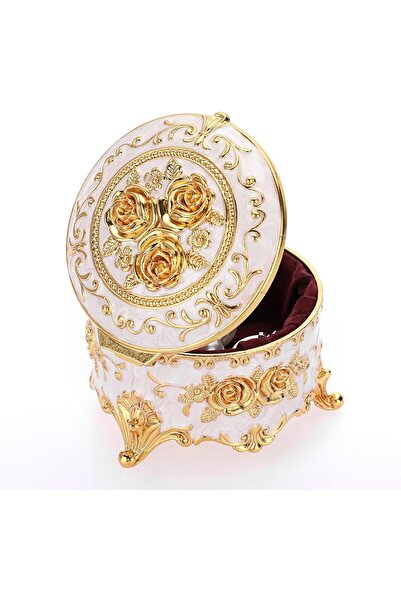 NALACAL Vintage Gold Round Jewelry Box (Small) - Engraved Zinc Alloy