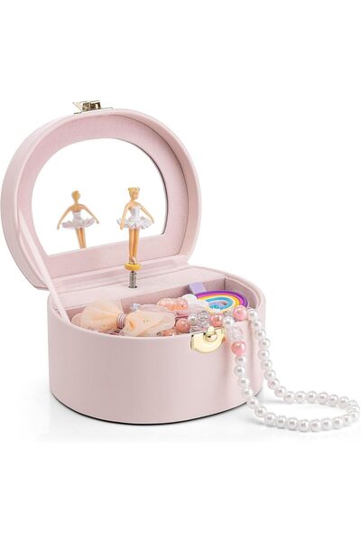 VLANDO صندوق مجوهرات موسيقي للبنات مع راقصة باليه، صندوق موسيقى صغير - وردي فاتح