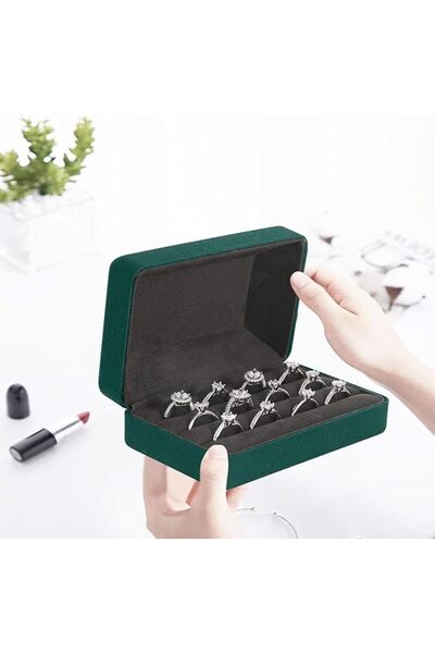 Yelajoy Multi-Ring Storage Box - Compact Travel Jewelry Case with Organizer Tray (Green)