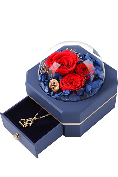 TERRIFI Valentine's Day Jewelry Box with Preserved Real Rose - Romantic Flowe...