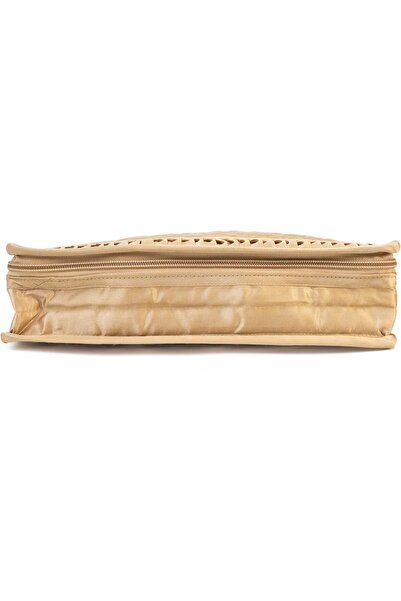Generic Satin Fabric Jewelry Organizer with 6 Pouches, 25x20x8 cm (Golden)