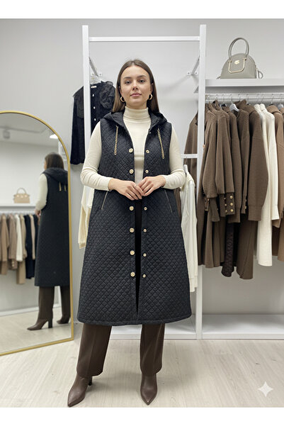 Elif Artar New Season Plus Size Hooded Long Quilted Vest – Winter, Stylish an...