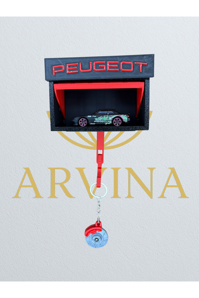 Arvina Atelier PEUGEOT 3D Duvar Anahtarlık Askısı ve Mini Garaj Standı | Dekoratif Anahtar Tutucu – Arvina