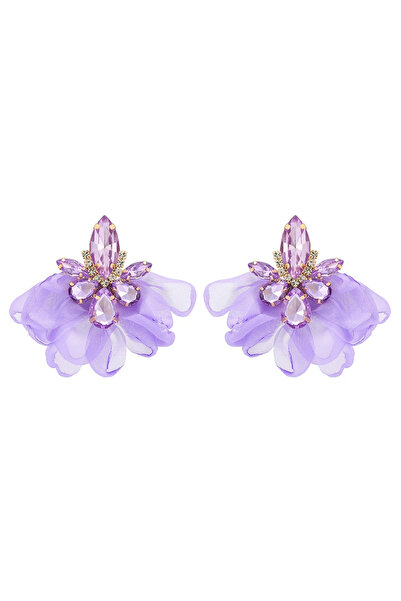 Eva Grace Kassandra earrings, lilac, with floral pattern, decorated with stones