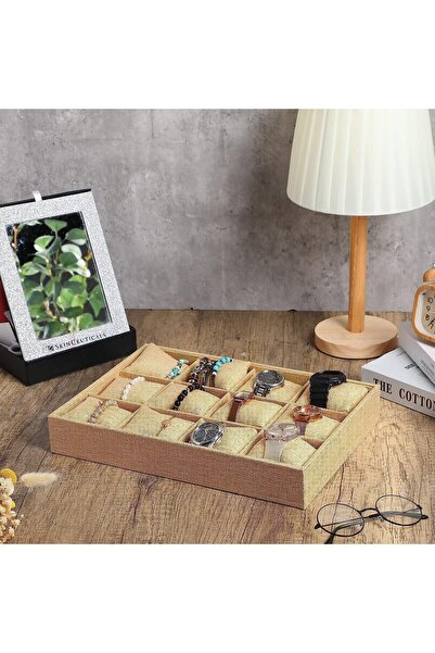 TERRIFI 12 Slots Grid Watch Organizer, 12-Grid Jewelry Display Tray with Pillows