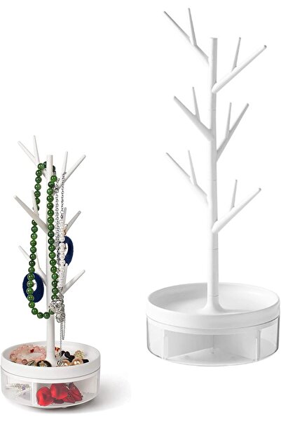 TERRIFI Jewelry Stand Branch Rack with Rotatable Base and Storage Box