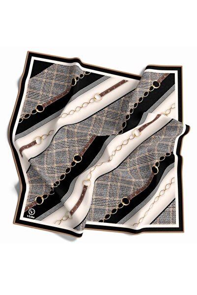 VİOLLA Kristal Kemer Desenli Desenli Siyah Renkli 90x90 Eşarp (İpek İçermez) ...