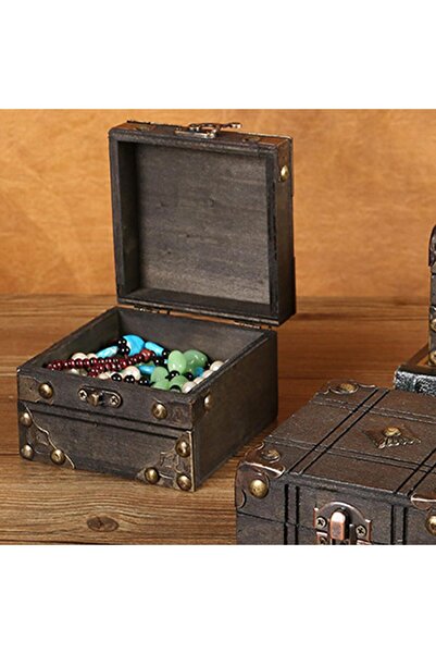 Fdit Large Jewelry Box – Antique Dark Grey Wood with Metal Lock and Key