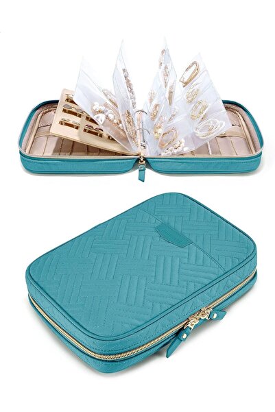 ChicAbode Jewelry Organizer - Transparent Ring-Binder Travel Pouch (Green)