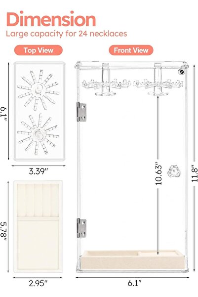 Yelajoy 24-Hook Acrylic Necklace Holder Organizer with Detachable Velvet Tray