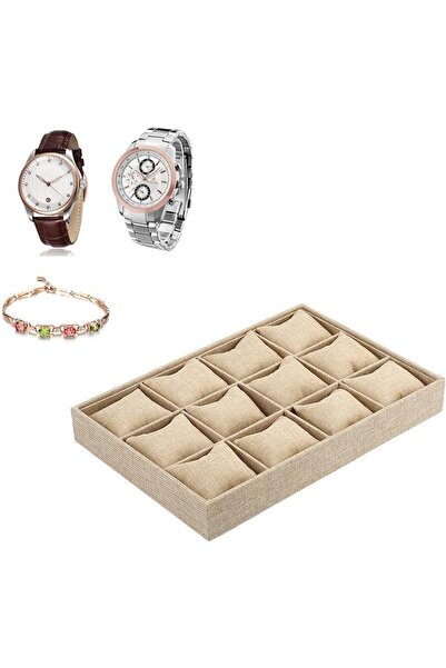 TERRIFI 12 Slots Grid Watch Organizer, 12-Grid Jewelry Display Tray with Pillows