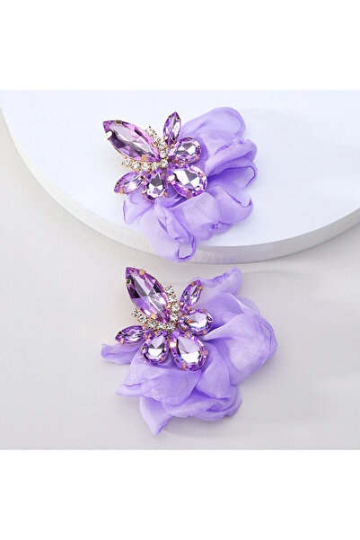 Eva Grace Kassandra earrings, lilac, with floral pattern, decorated with stones