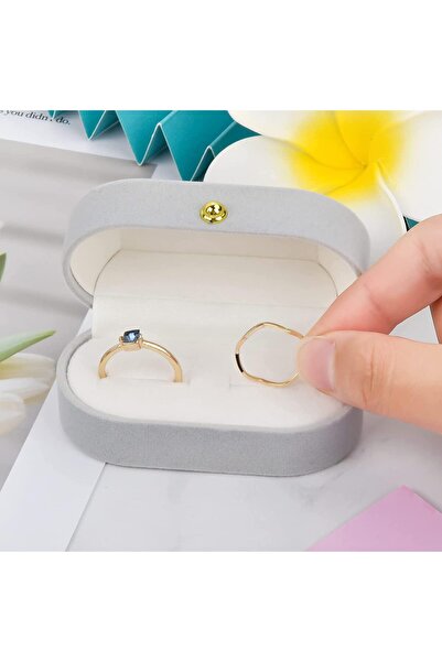 Khazna Velvet Ring Box - Oval Vintage Holder, Light Grey (Holds 2 Rings)