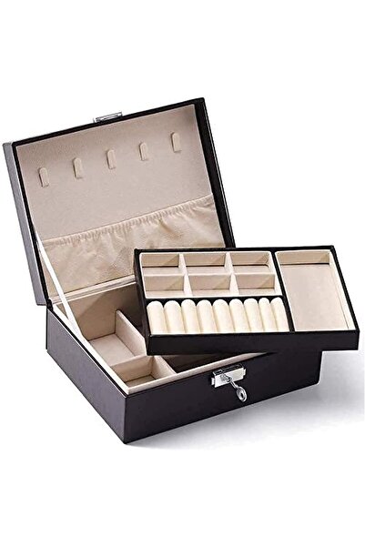 SULFAR منظم صندوق المجوهرات للنساء والفتيات، حافظة مجوهرات سفر من الجلد الصناعي مكونة من طبقتين مع غطاء قابل للإزالة