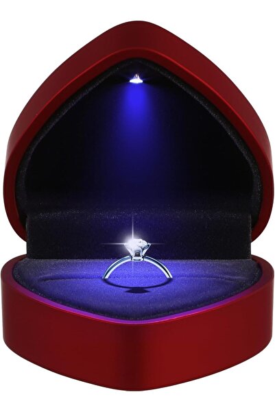Generic Heart-Shaped Ring Box with LED Light - Red Ring Case for Proposal, Engagement, Wedding
