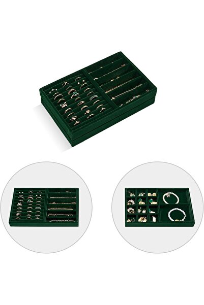 PROCASE Set of 2 Stackable Jewelry Organizer Trays for Drawers - Green