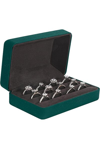 Yelajoy Multi-Ring Storage Box - Compact Travel Jewelry Case with Organizer Tray (Green)