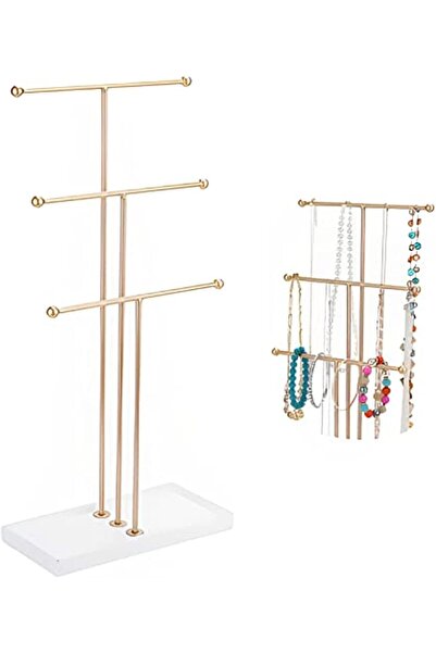 Beauenty رف منظم للمجوهرات، رف عرض مجوهرات معلق على شكل حرف T بثلاث طبقات
