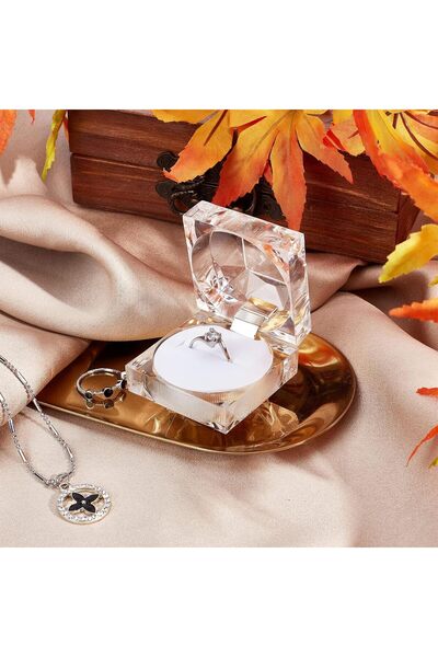 NALACAL 12pcs Clear Crystal Ring Boxes Acrylic Jewelry Storage with Velvet Foam - White