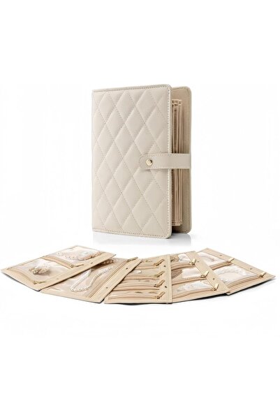 Generic Travel Jewelry Storage Case, Ring Binder Organiser with Velvet Pouches, Cream White