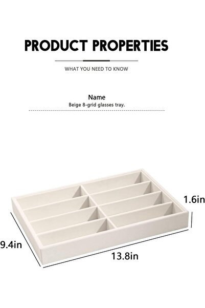 Coward Velvet Glasses Tray, Beige Eyeglasses Watches Jewelry Display Tray Box for Men Women (8 Grids