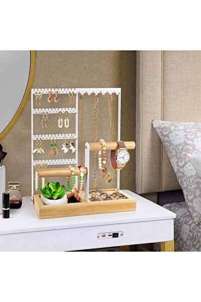 THE WHITE SHOP منظم مجوهرات بأربع طبقات مع حامل قابل للإزالة للأساور والخواتم