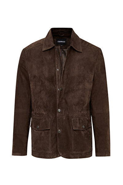 Derimod Salah Men's Tan Shirt Collar Suede Leather Jacket 25Wgd658510