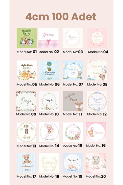 WALLHUMAN 4 cm Kişiye Özel Bebek, Söz, Nişan Etiketi – 100 Adet – Model Seçme...