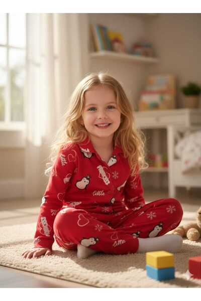 zavera for kids Children's Unisex Penguin Detailed Pajama Set - 100% Cotton
