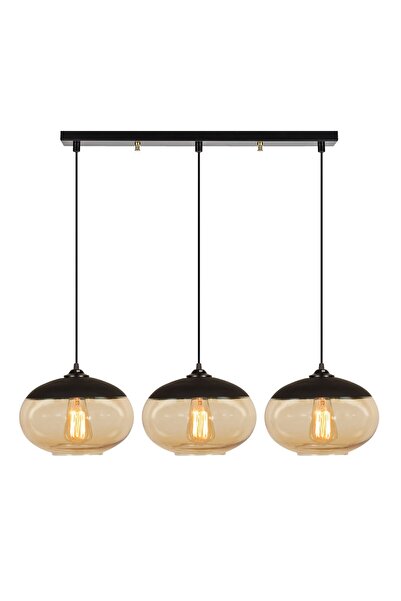 AmberLED Şık Camlı 3'lü Sarkıt Avize Pütürlü Siyah E27 Uyumlu