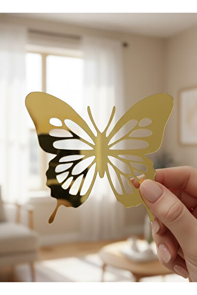 pleksisanati 10 ADET Kendinden Yapışkanlı 8x7 Dekoratif Kelebek Duvar Süsü - Silver&Gold