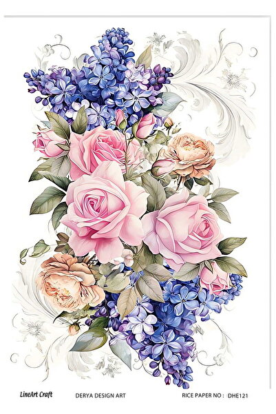 DERYA DESİNG ART Gül Buketi Deseni Pirinç Dekopaj Kağıdı No:DHE121- 29x42cm